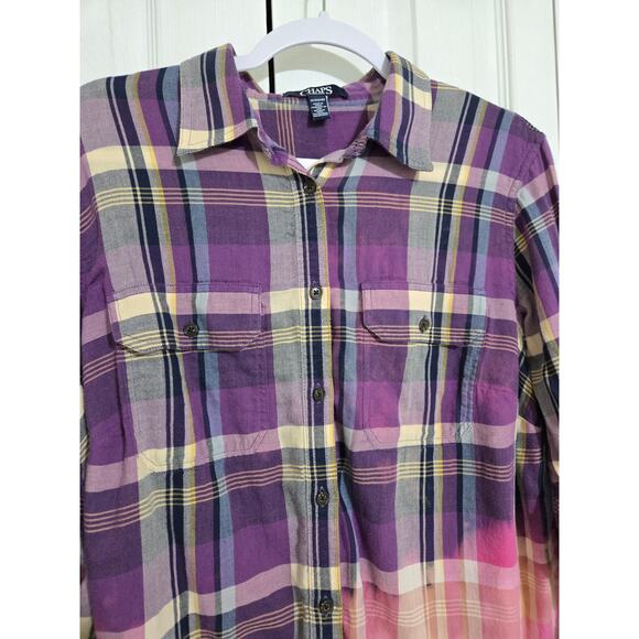 Chaps 1x women's purple dip dye button up flannel shirt - Picture 4 of 11